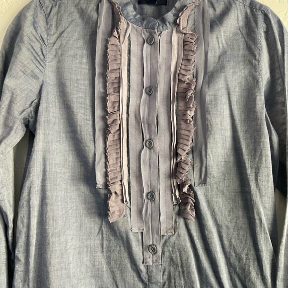 Gap Cotton Chambray Mixed Media Button Down Blouse Small - Picture 4 of 9
